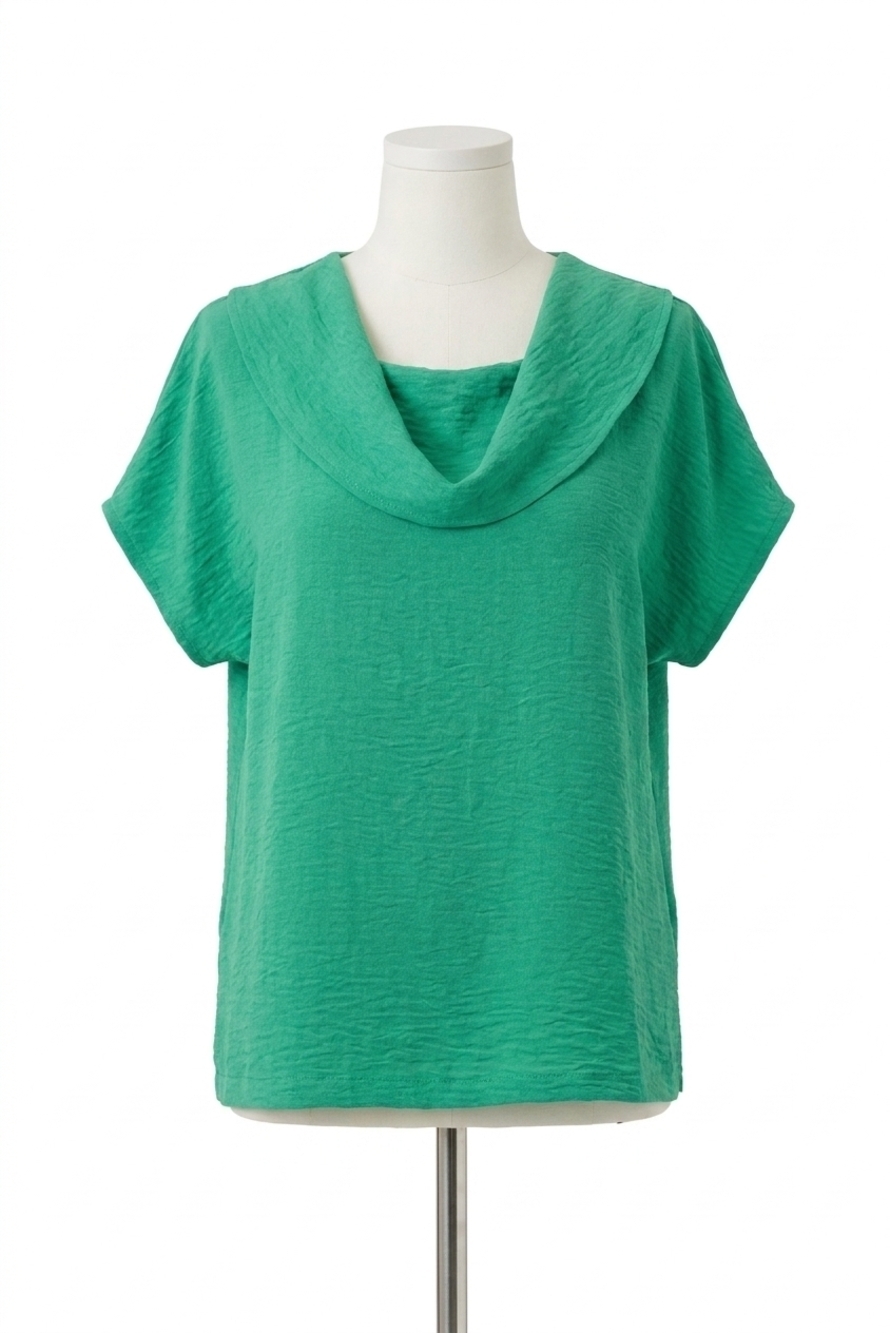 NEW JOSEPH RIBKOFF gauze cowl neck straight top in garden green